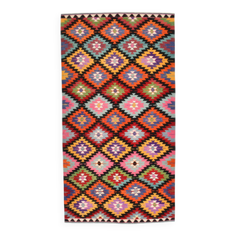 Geometric Multicolor Turkish Kilim Rug, 158x297Cm