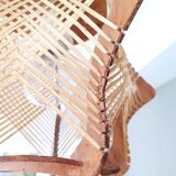 Vintage 1960s wood and straw wooden ceiling hanging lamp