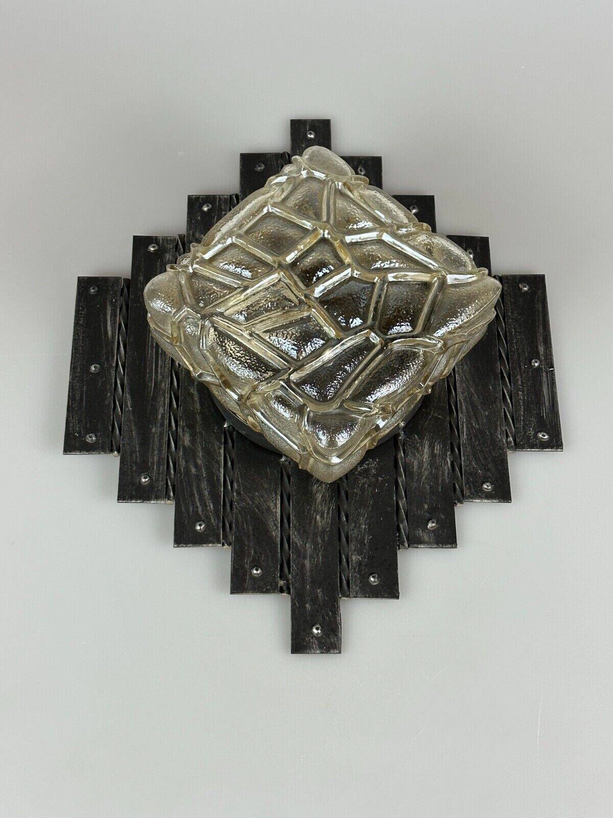 60's 70's Brutalist Wall Lamp Iron & Glass Wall Sconce