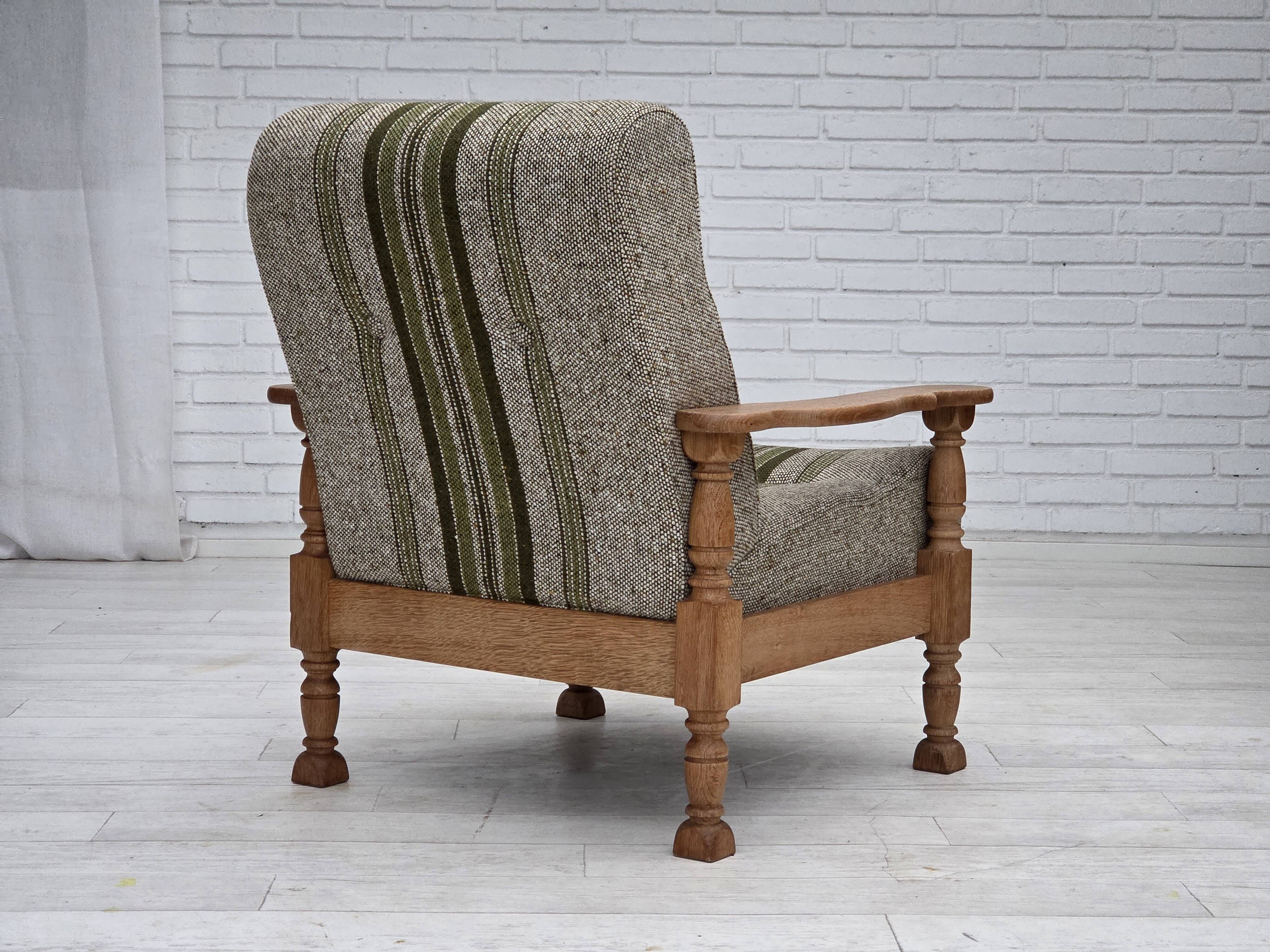 1970s, Danish armchair, original furniture wool fabric, solid oak wood.