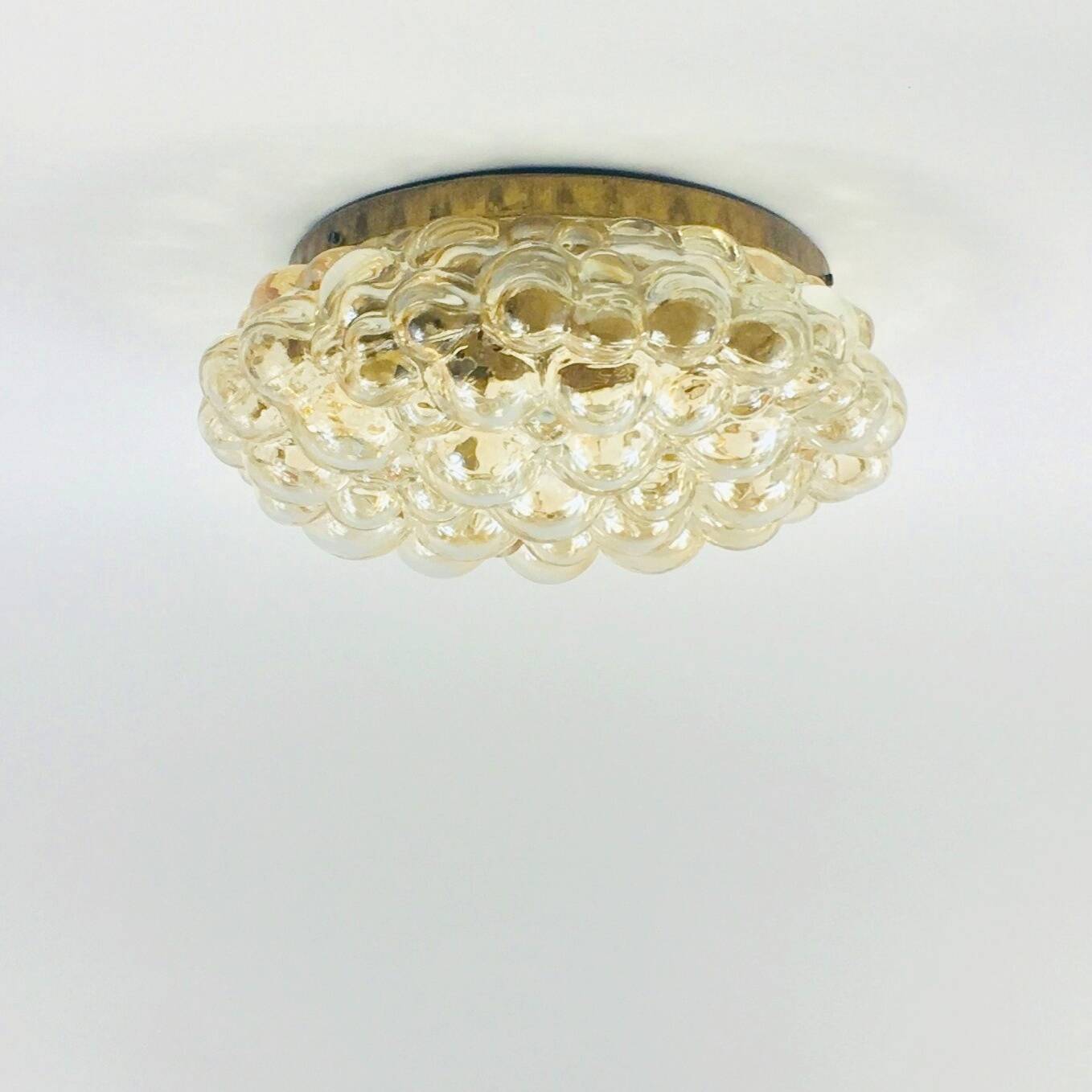 Large Amber Bubble Glass Ceiling Light/Flush Mount by Helena Tynell for Limburg, Germany, 1960s