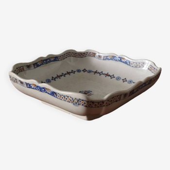Old dish, square salad bowl in iron earthenware E. BOURGEOIS Grand Dépôt “Rouen 18th century”
