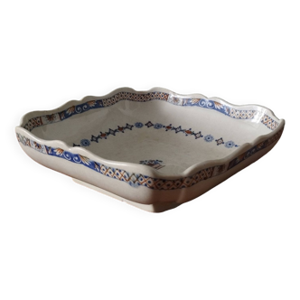 Old dish, square salad bowl in iron earthenware E. BOURGEOIS Grand Dépôt “Rouen 18th century”