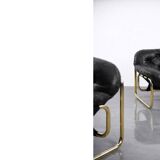Vintage Mid-Century Scandinavian Modern Glamour Leather Black & Gold Sofa