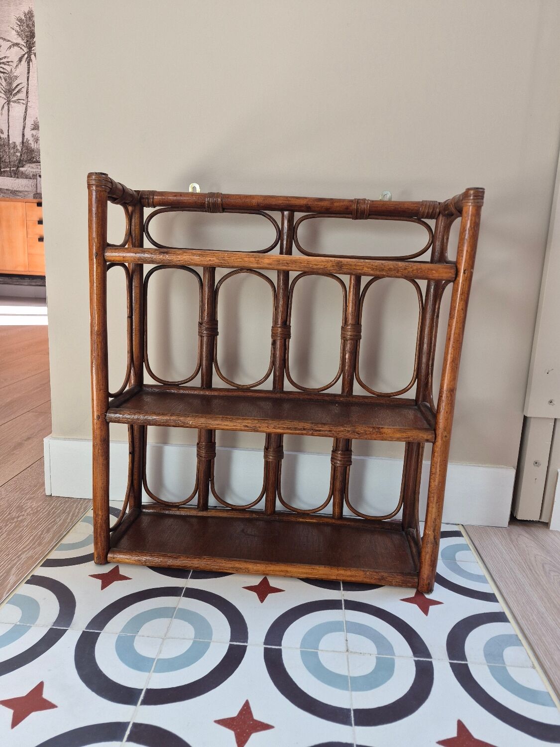 Wall shelf and rattan