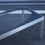 Glass coffee table with brushed aluminum legs, 1970
