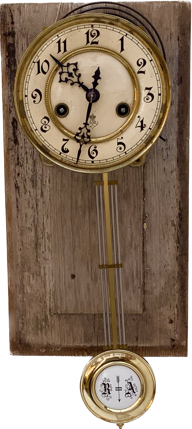 Antique Gustav Becker German Wall clock movement, Wood base, GB Movement 1900s