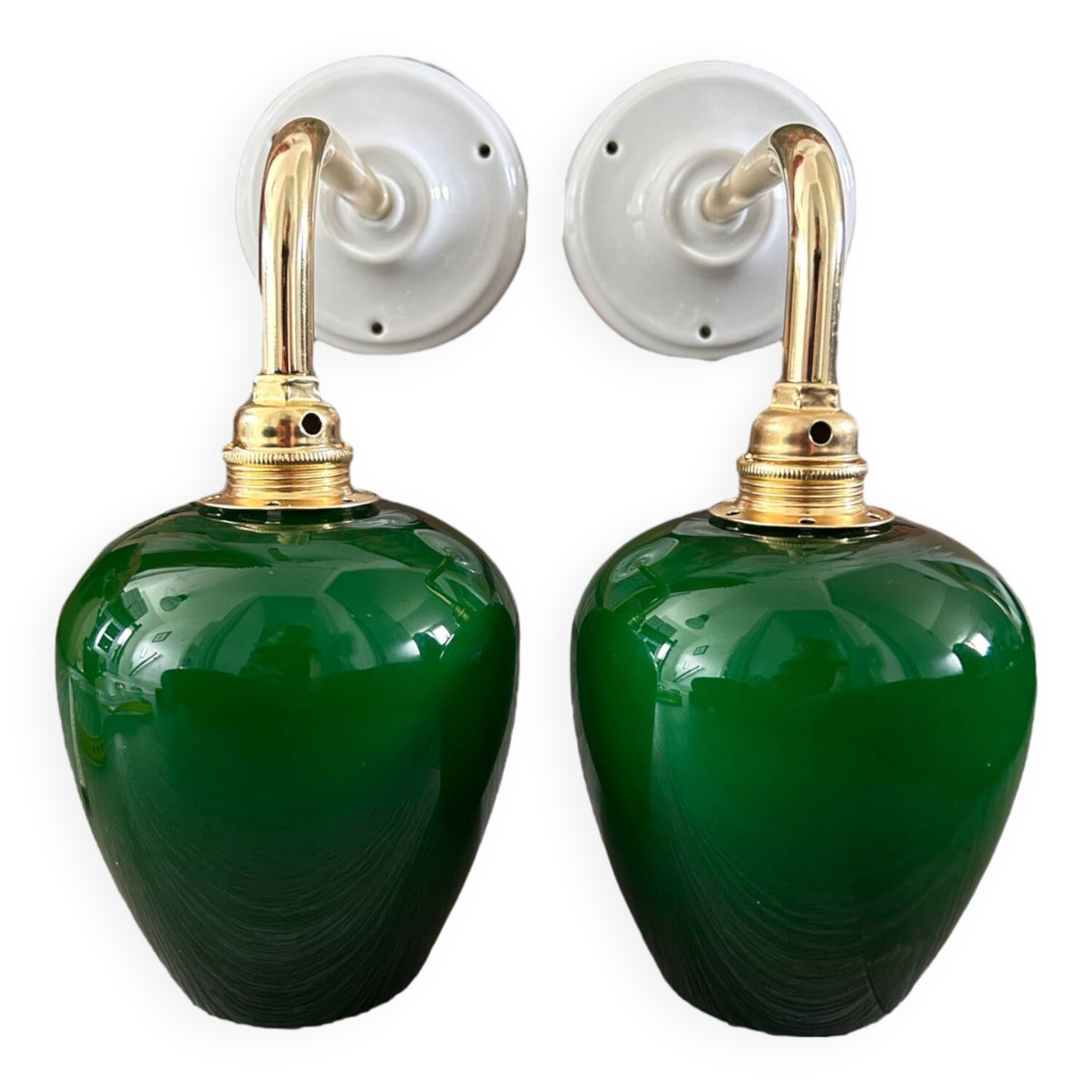 Pair of green opaline wall lights