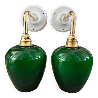 Pair of green opaline wall lights