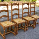 4 solid wood chairs in medium oak straw with high farmhouse backrest