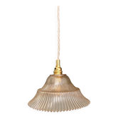 Suspension abat-jour vintage en verre strié ambré