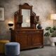 Antique Art Nouveau walnut buffet with decorations, Italy, 19th century.