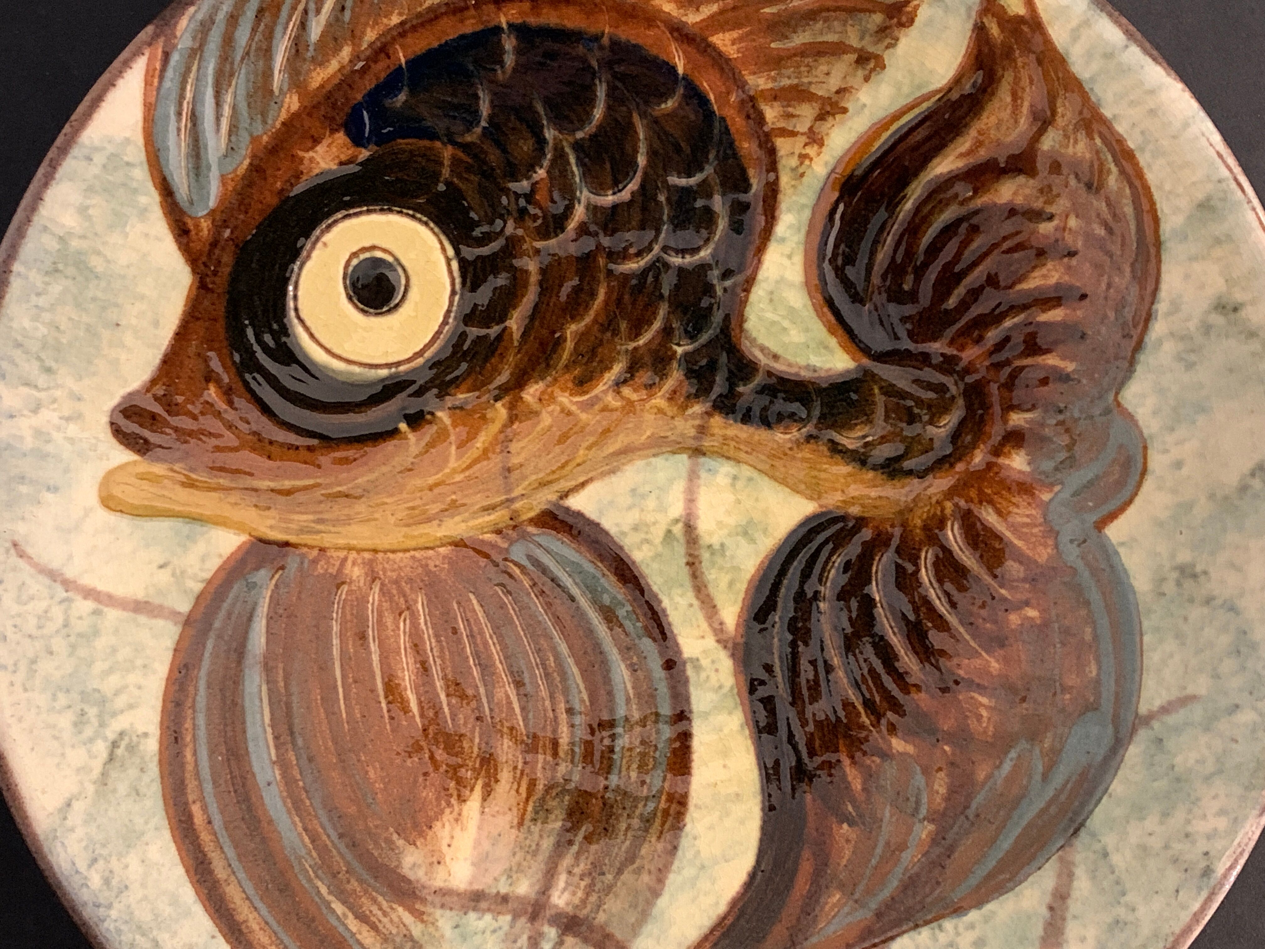 Glazed ceramic dish Puigdemont poisson, 1960
