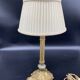 Antique, lamp, bronze, candle holder, gold, cloisonné enamel, ecru white lampshade, flower decor, leaf