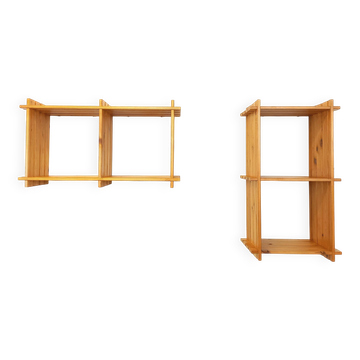 Pair of vintage pine wall shelves, from the 80s