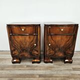 Art Decò bedside tables in walnut burl with brass knobs