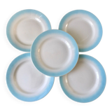 set of 5 pastel gradient sky blue dessert plates from the 40s and 50s