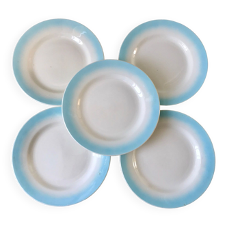 lot de 5 assiettes à dessert bleu ciel dégradé pastel années 40-50