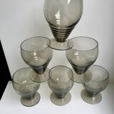 Set of 6 small art deco design wine glasses in smoked glass 30-40s