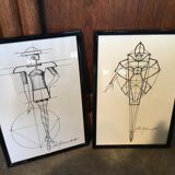 Lot of 2 framed fashion illustrations Paco Rabanne
