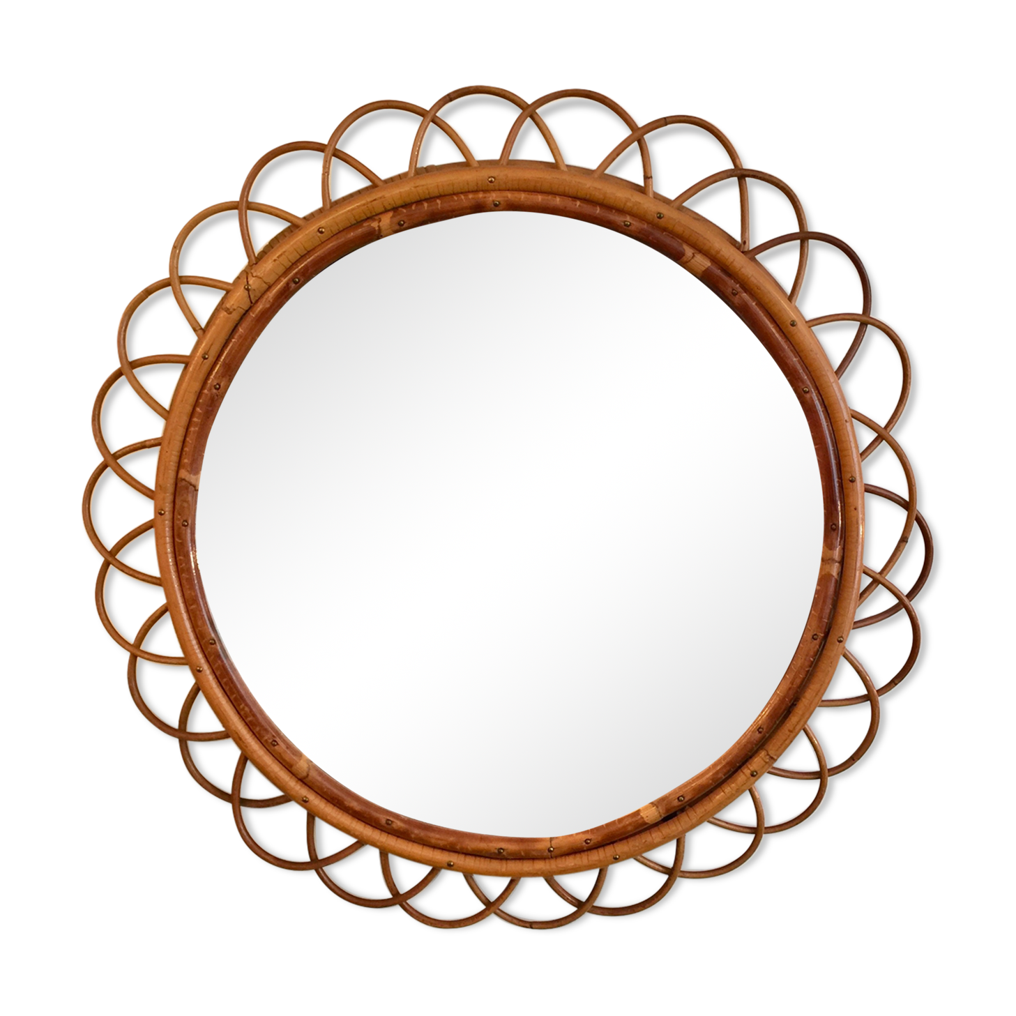 Mirror large rattan format form the 1960s flower 56cm