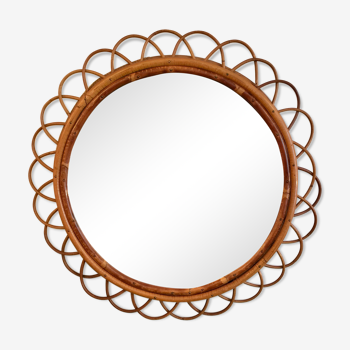 Mirror large rattan format form the 1960s flower 56cm