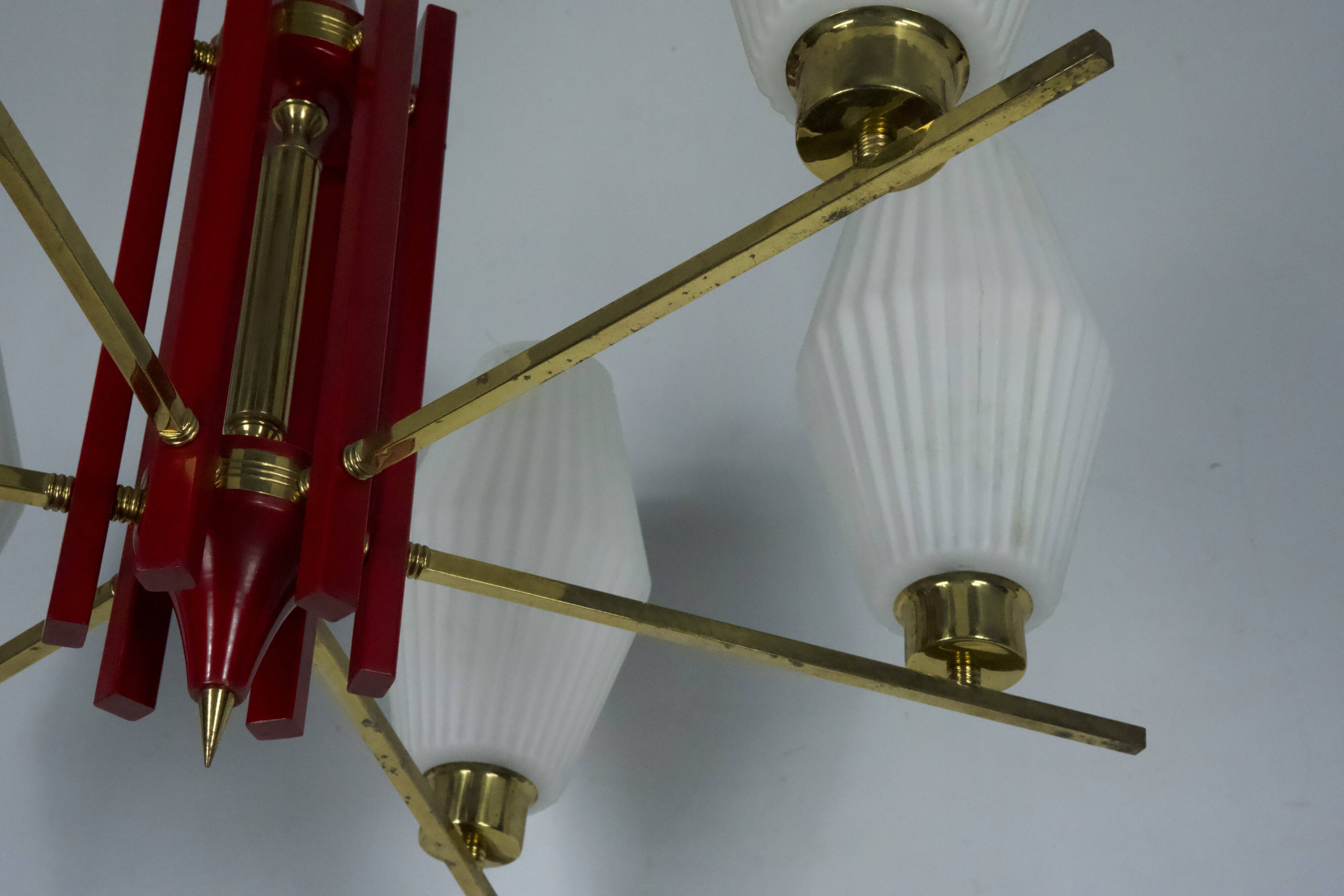 Large Mid-Century Arredoluce Monza manner chandelier. 1950s Italian design