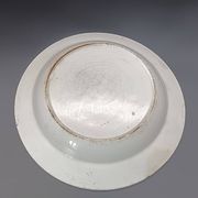 Large antique hollow dish from the 19th century, earthenware with pastoral decoration featuring a child, pig, and goose.
