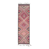 Tapis couloir vintage turc Oushak fait main en laine et coton rose des années 1970 87x308