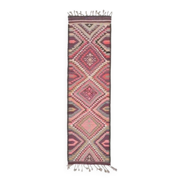1970s Vintage Turkish Oushak Handmade Wool Cotton Pink Runner Rug 87x308