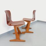 Paire de chaises design vintage ASS Schulmöbel Pagholz Thur-Op-Seat en bois courbé et hêtre