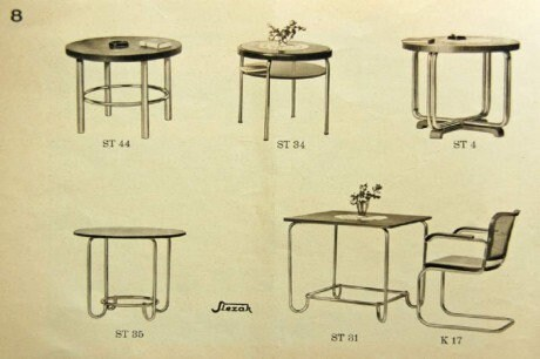 Bauhaus tubular steel cantilever table with underpanel ST 41 by Robert Slezák company