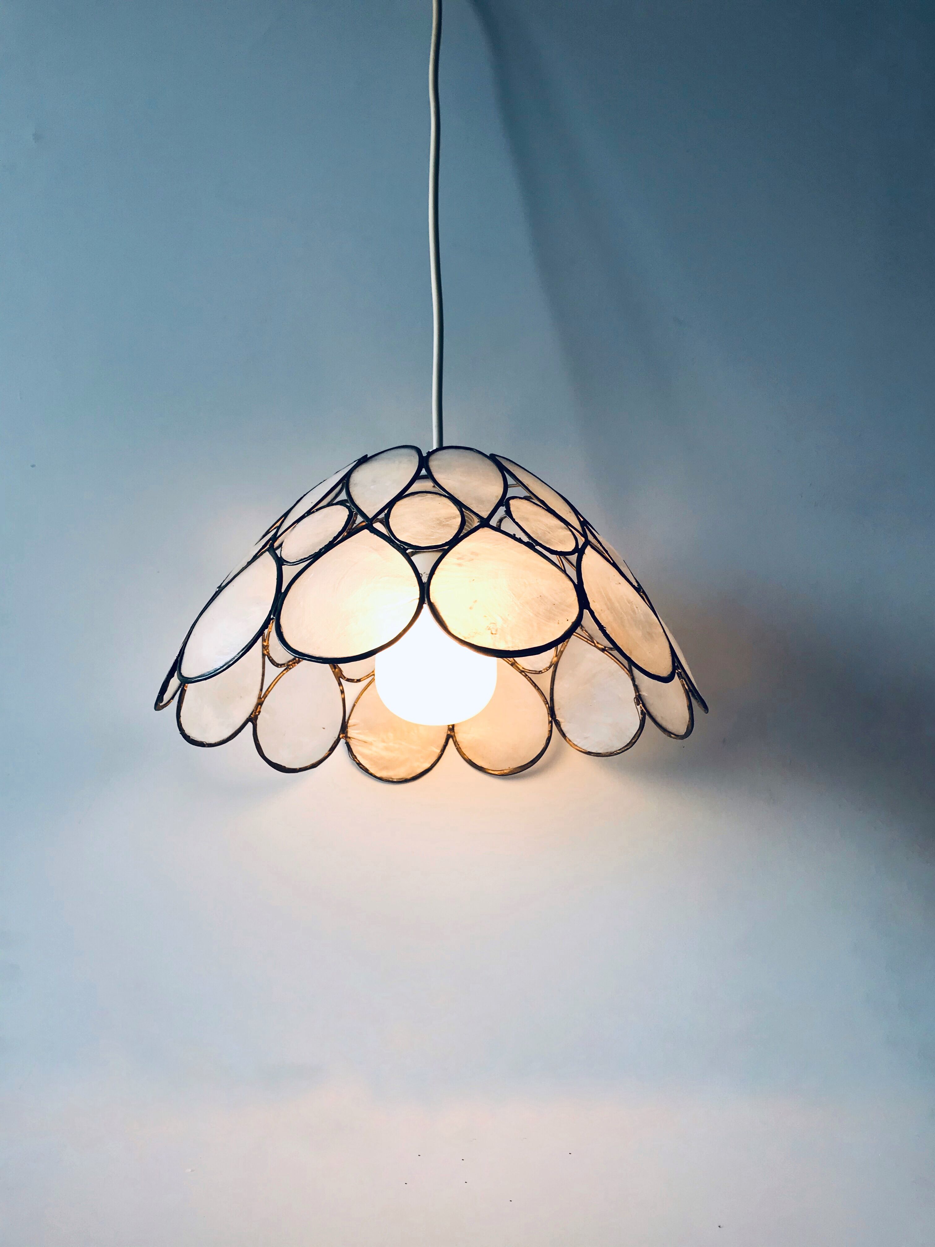 Mother-of-pearl and brass pendant light