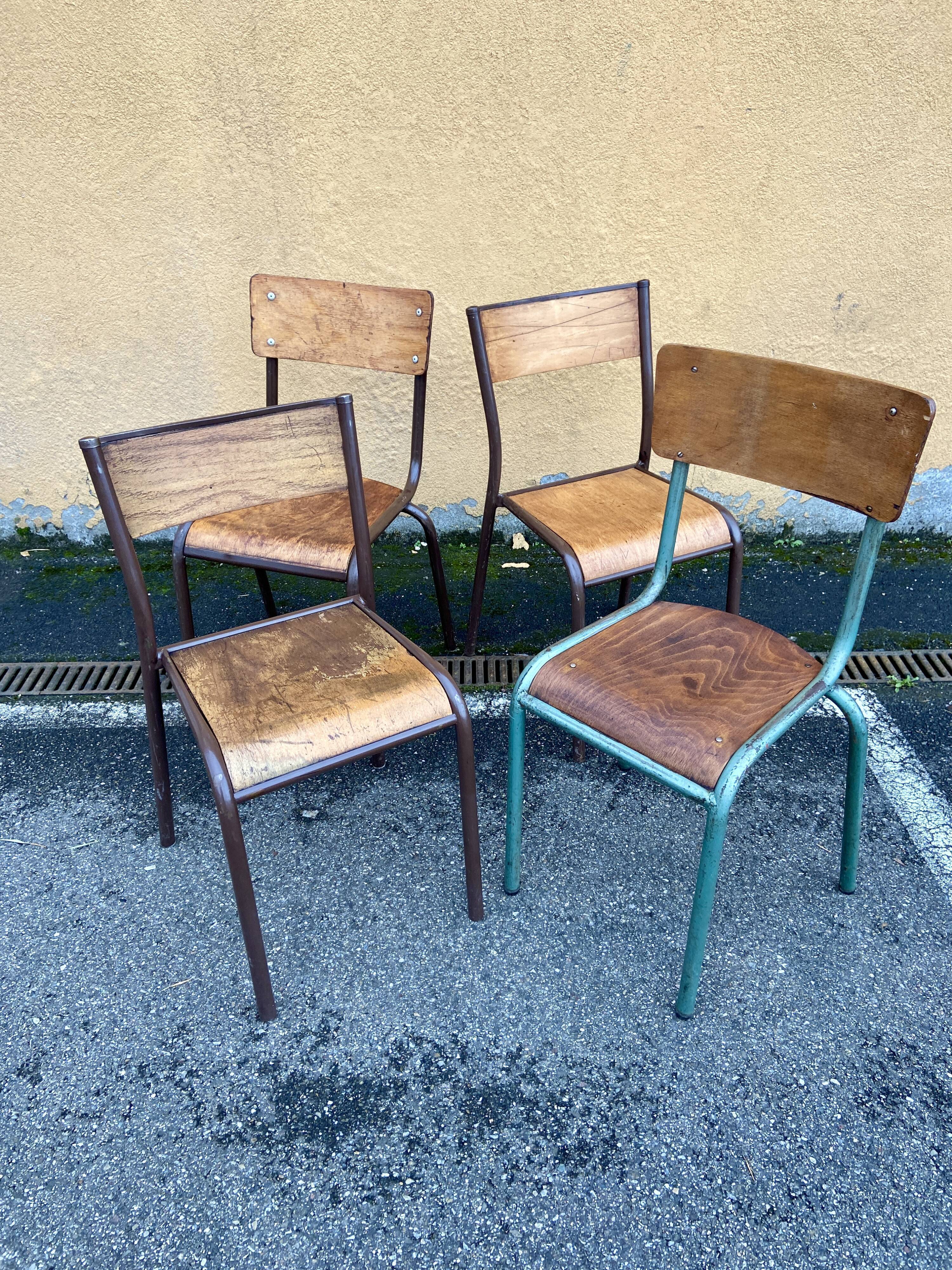 Set of 4 industrial chairs vintage school communities MULLCA