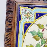 Longwy Trivet with Doorbell, Glazed Earthenware Tile and Wooden Frame