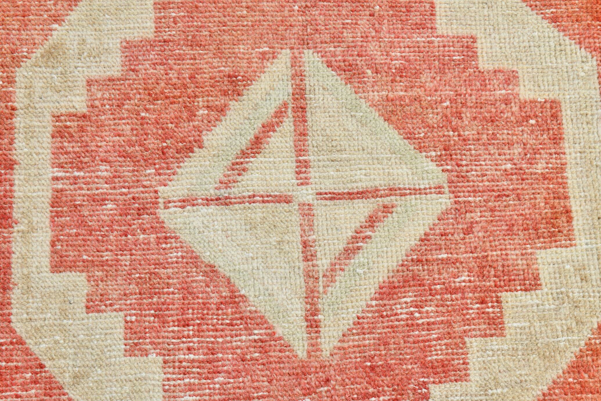 3x13 Vintage Soft Red & Beige Turkish Runner Rug, 77x379Cm