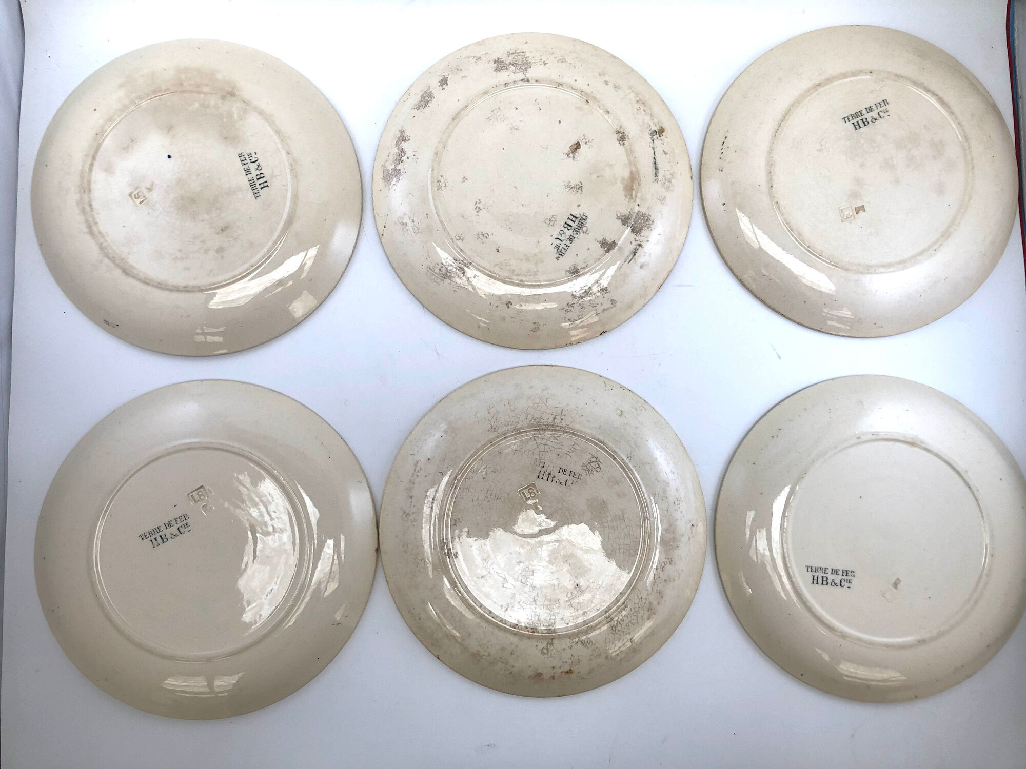 Set of 6 old talking plates iron land HB Cie les bains de mer