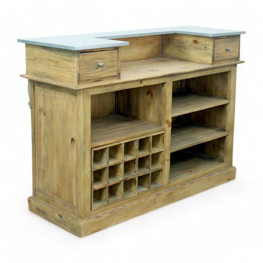Industrial Bar Counter Solid Pine And Metal Léon 140cm