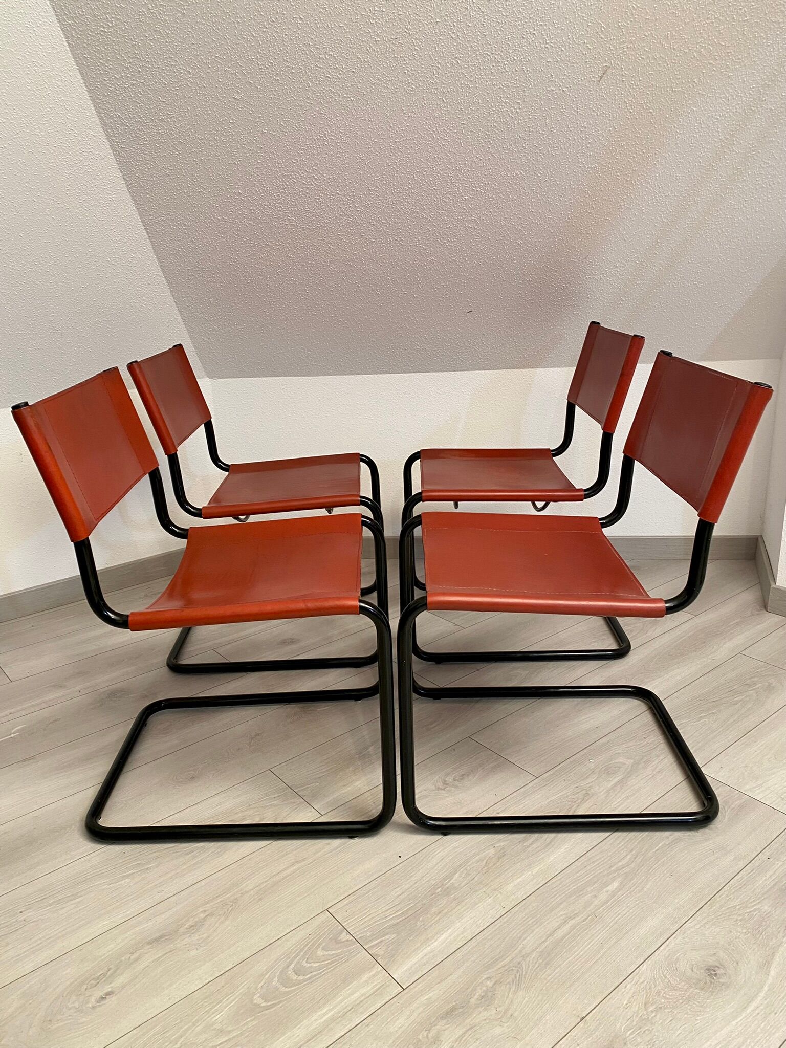 Set of 4 metal chair and tubular leather Matteo Grassi 1970