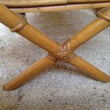 Side table in rattan and wicker curved vintage years 60/70