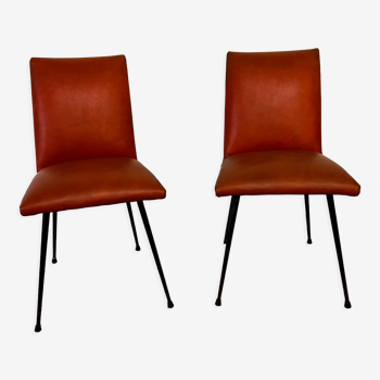 Pair of chairs in orange skaï