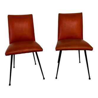 Pair of chairs in orange skaï