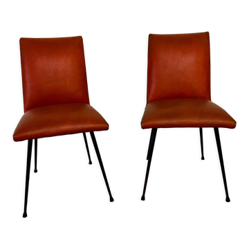 Pair of chairs in orange skaï
