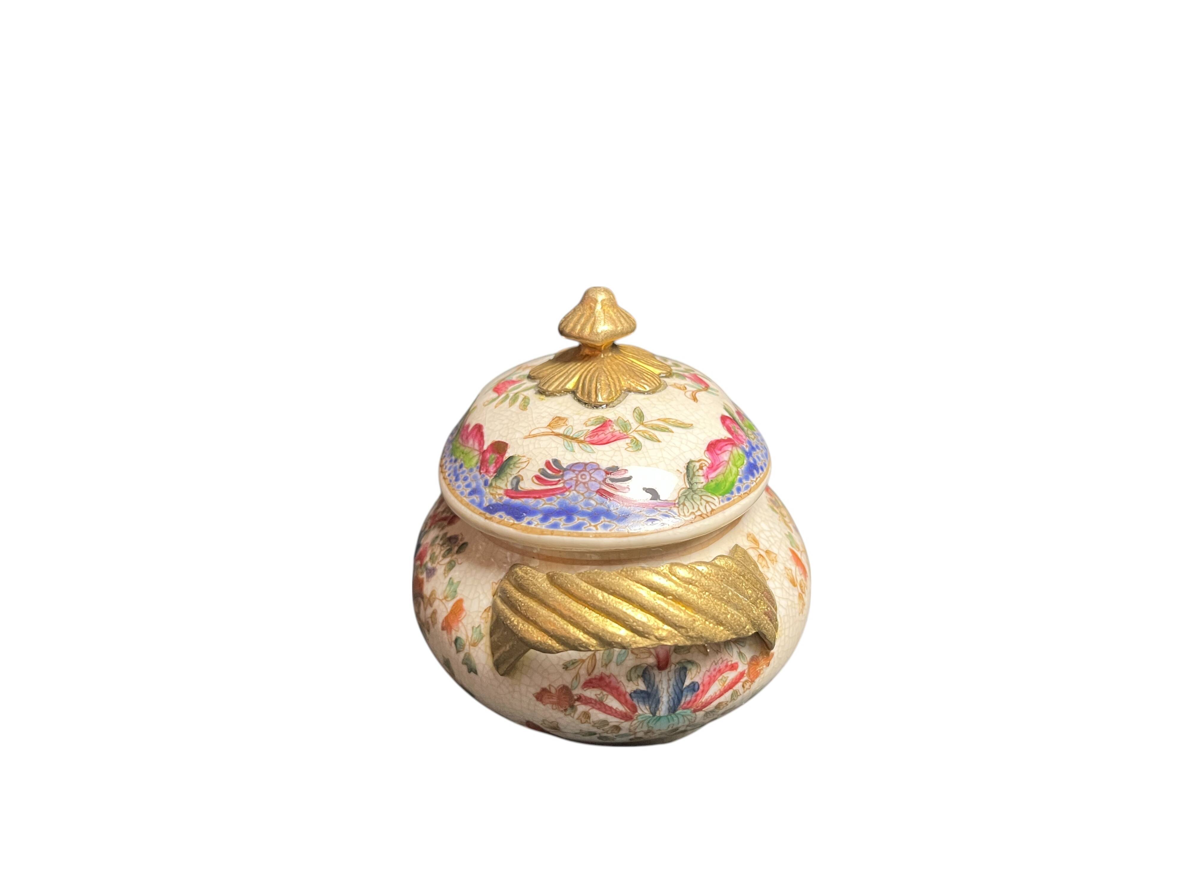 Cracked ceramic candy box with floral and gold decoration, 20th century