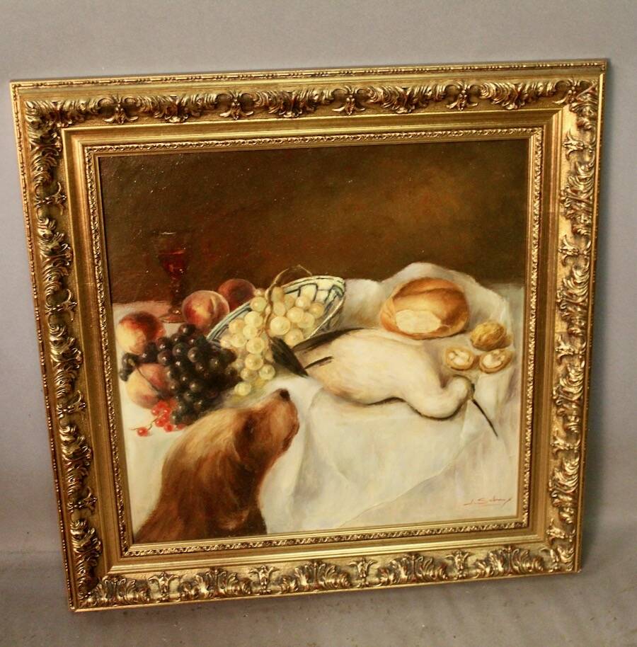 Oil on canvas "Still life dog and wader"