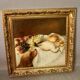 Huile sur toile "Nature morte chien et échassier"
