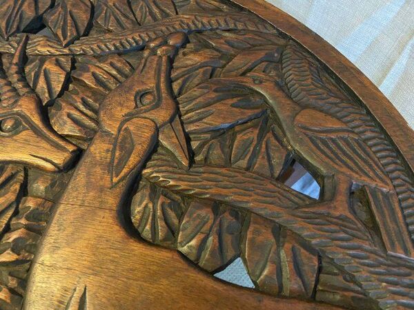 Mobilier d'Art Populaire Table Basse Circulaire Bois Massif Sculpté Années 30/40