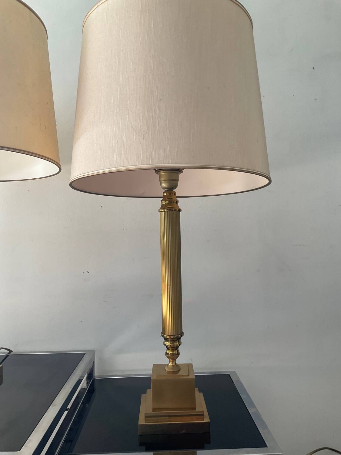 Pair of Empire style brass lamps