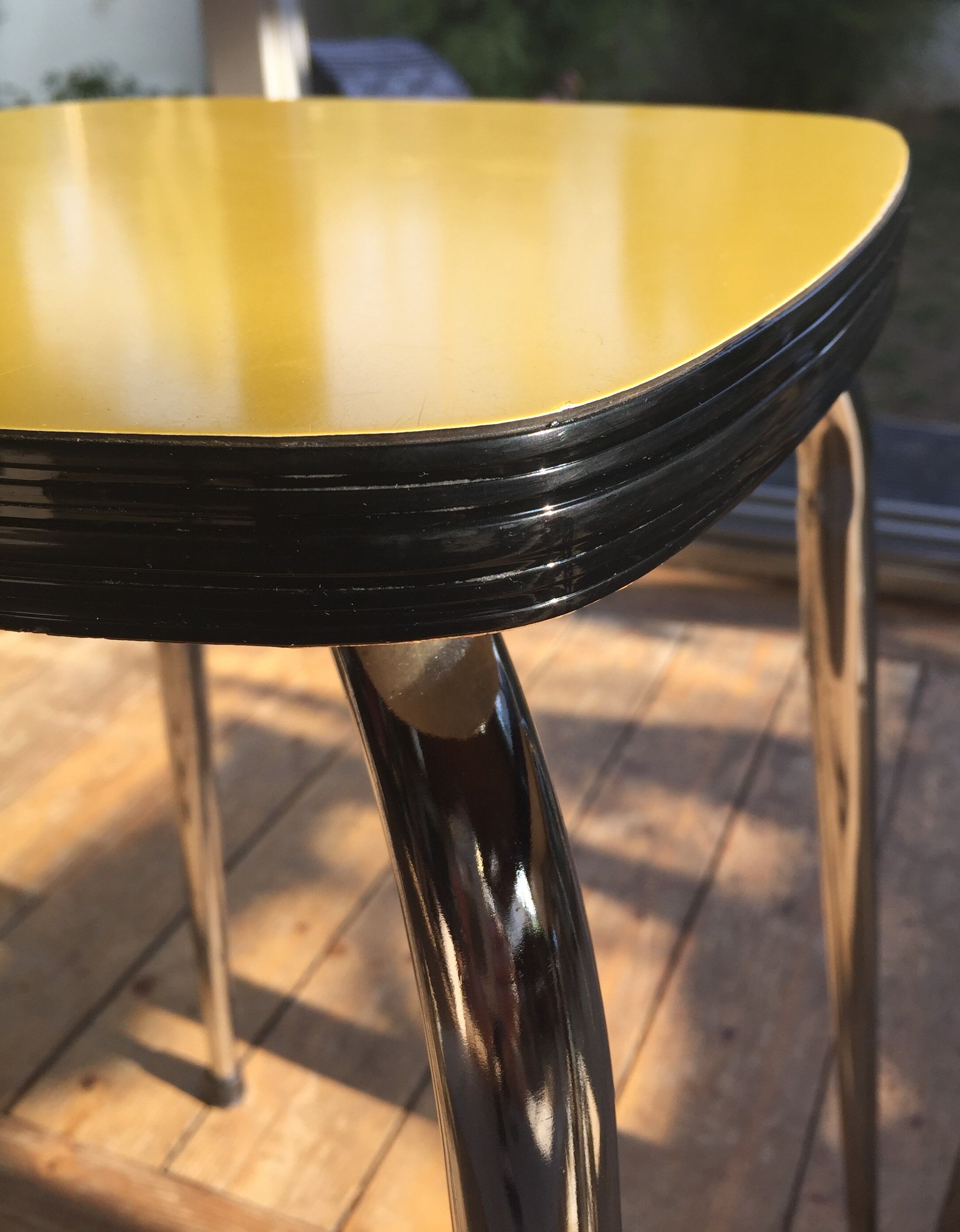 Duo of vintage formica mustard yellow stools
