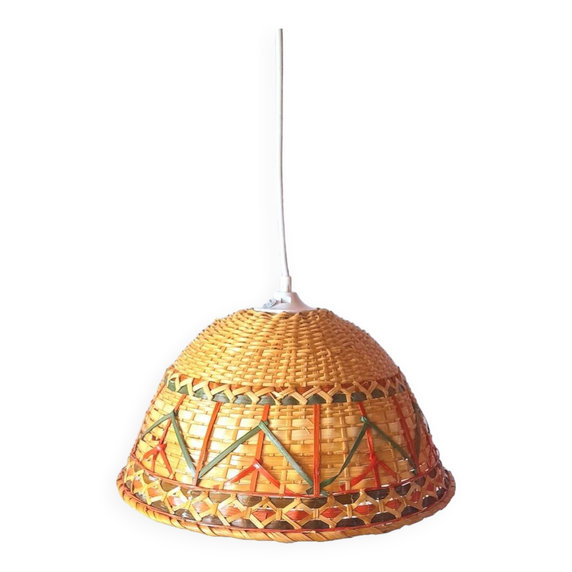 Woven wicker pendant light, 1970s.